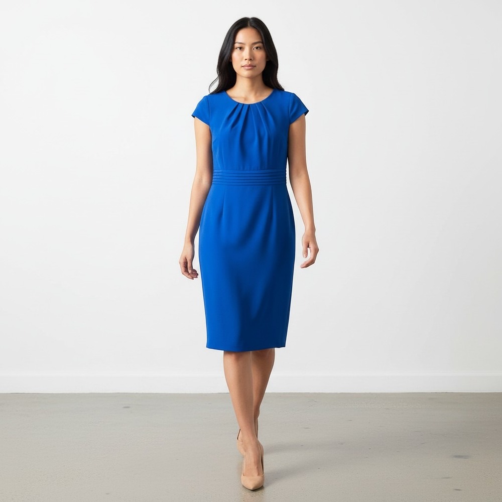 Tahari Julius Sheath Dress 4P Petite Cobalt Blue NWT Cap Sleeve Pleated